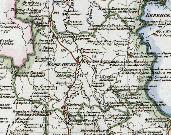 Топографическая карта кирсановского уезда 1787 года