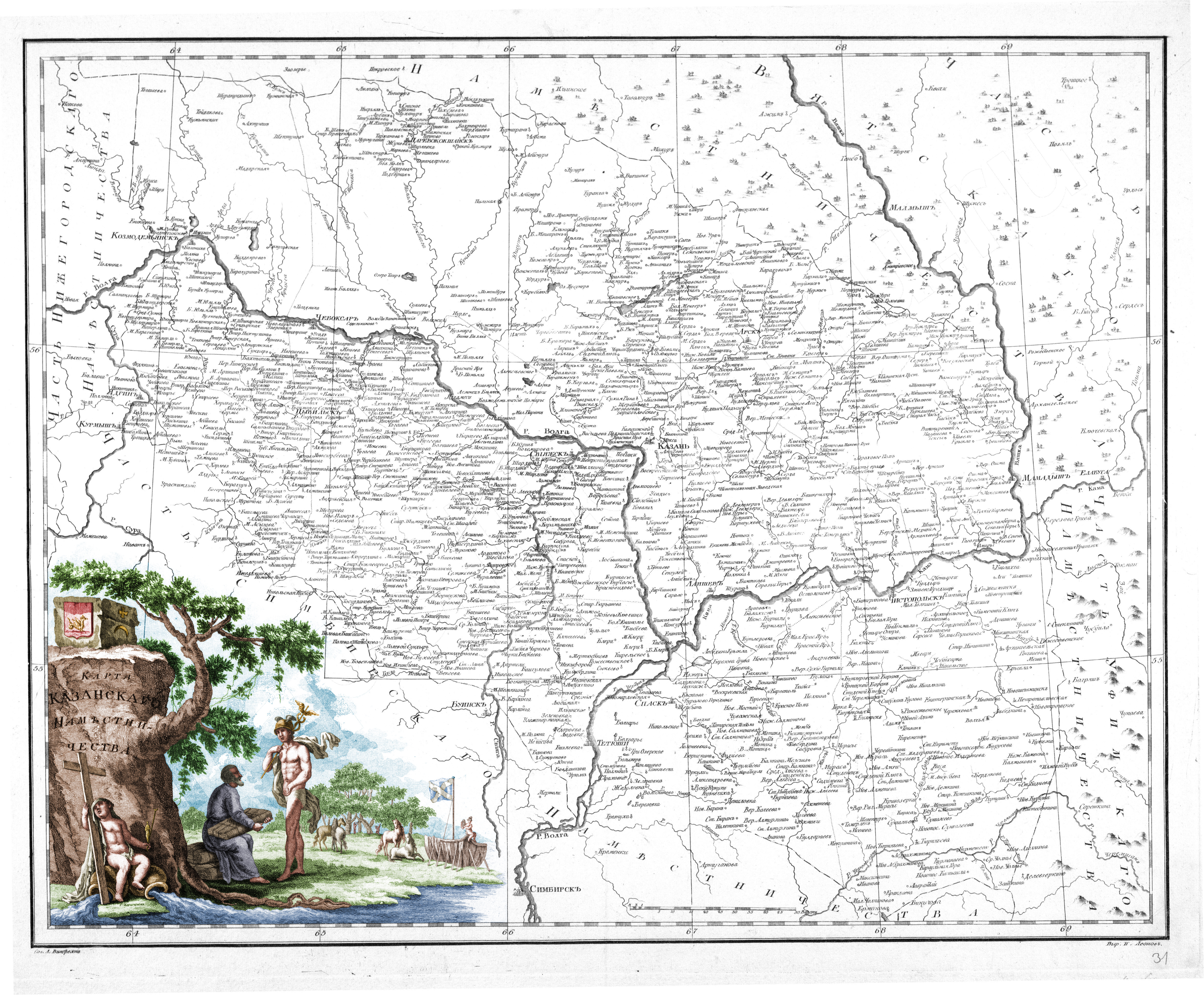 Военно топографическая карта казанской губернии 1880 года