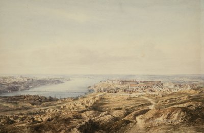 Вид Севастополя после Крымской войны.  Гаспар Гобо (Gaspard Gobaut 1814 - 1882). Акварель.