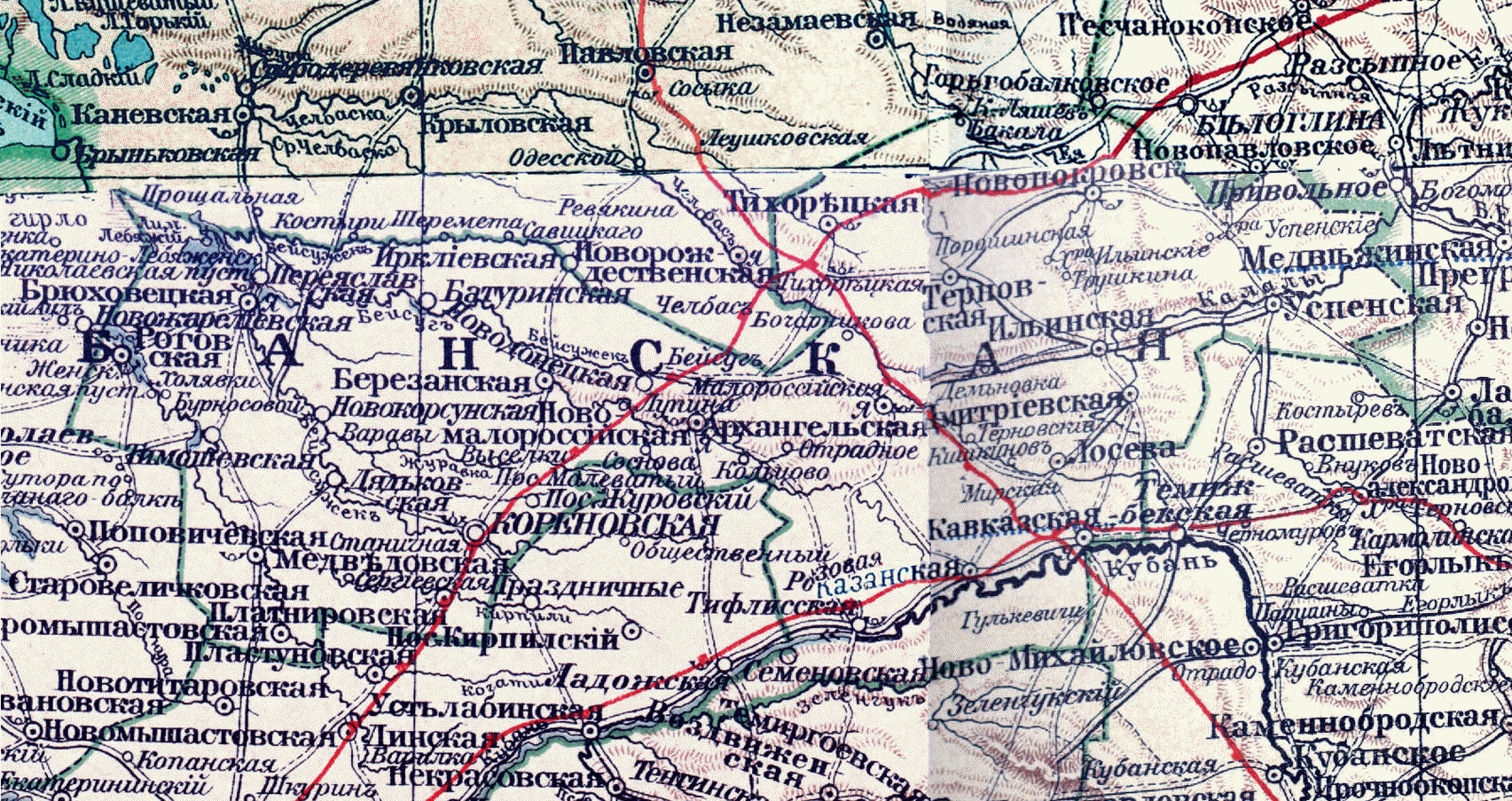 Карта кубанской области и черноморской губернии 1916 года